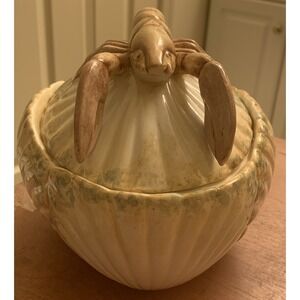 Vintage Vietri Italy Lidded Shell Bowl With Lobster On Top Rare 8"x6"